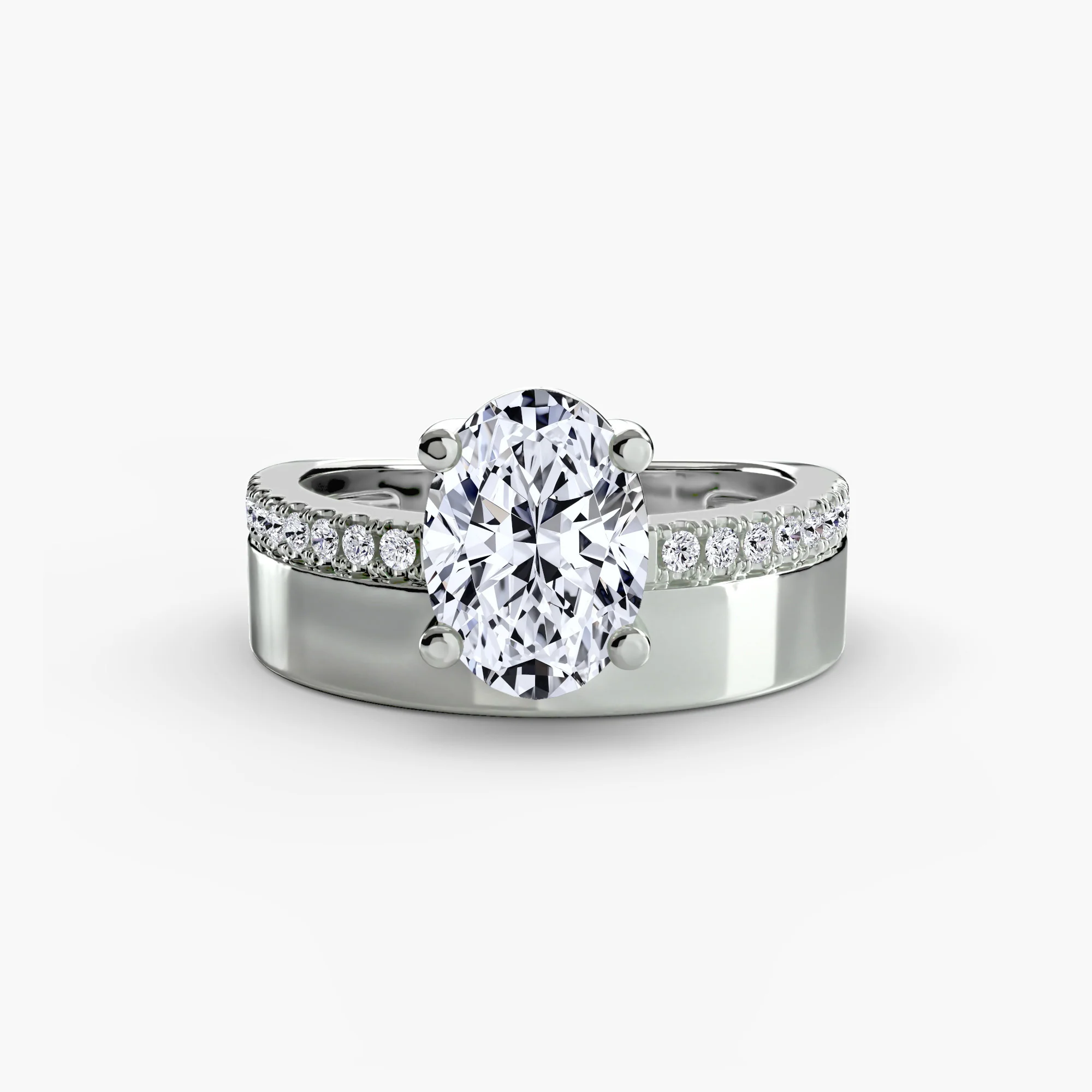 Wide Band Solitaire with Pavé Band - Image 11